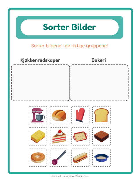 Forhåndsvisning av Sorter Bilder-arbeidsark for Barnehage (5-7 år)