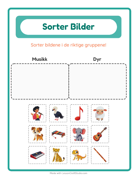 Forhåndsvisning av Sorter Bilder-arbeidsark for Barnehage (5-7 år)