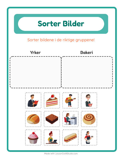 Forhåndsvisning av Sorter Bilder-arbeidsark for Barnehage (5-7 år)