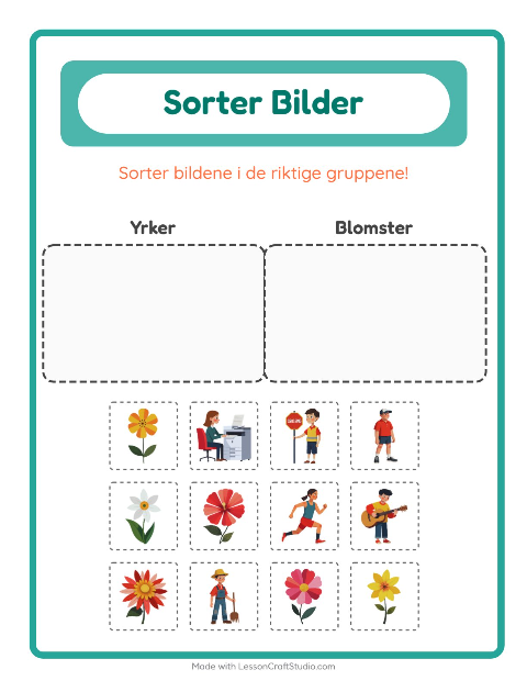 Forhåndsvisning av Sorter Bilder-arbeidsark for Barnehage (5-7 år)