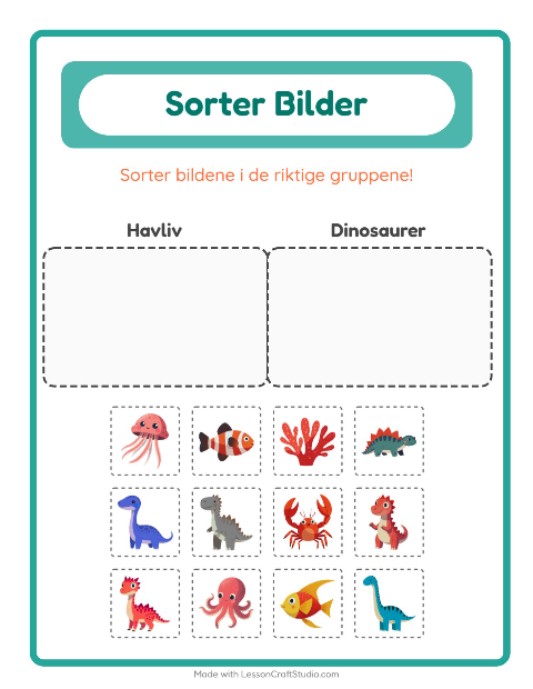 Forhåndsvisning av Sorter Bilder-arbeidsark for Barnehage (5-7 år)