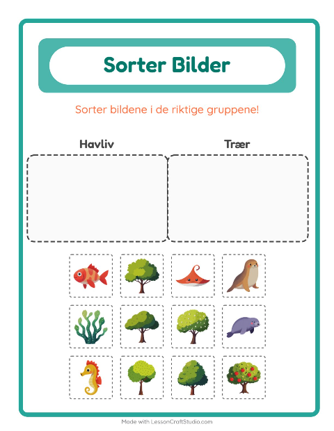 Forhåndsvisning av Sorter Bilder-arbeidsark for Barnehage (5-7 år)