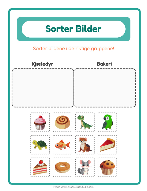 Forhåndsvisning av Sorter Bilder-arbeidsark for Barnehage (5-7 år)