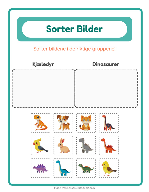 Forhåndsvisning av Sorter Bilder-arbeidsark for Barnehage (5-7 år)