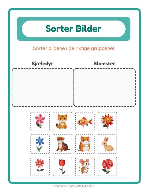 Forhåndsvisning av Sorter Bilder-arbeidsark for Barnehage (5-7 år)