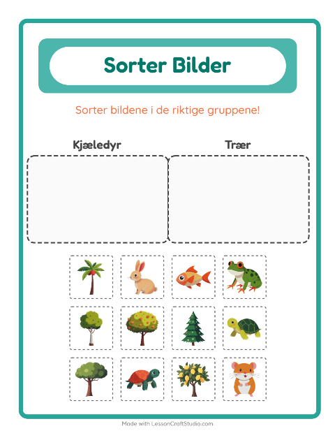 Forhåndsvisning av Sorter Bilder-arbeidsark for Barnehage (5-7 år)