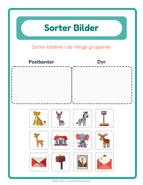 Forhåndsvisning av Sorter Bilder-arbeidsark for Barnehage (5-7 år)