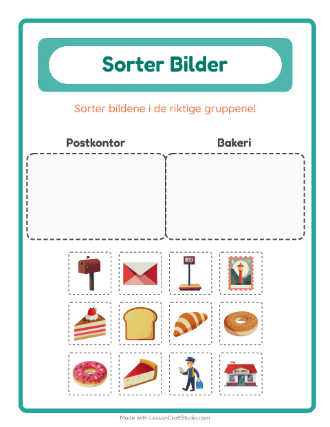 Forhåndsvisning av Sorter Bilder-arbeidsark for Barnehage (5-7 år)