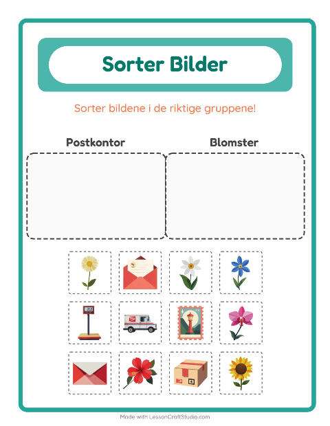 Forhåndsvisning av Sorter Bilder-arbeidsark for Barnehage (5-7 år)
