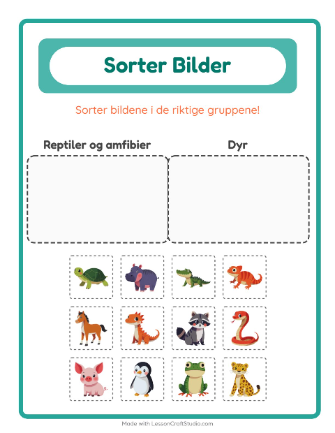 Forhåndsvisning av Sorter Bilder-arbeidsark for Barnehage (5-7 år)