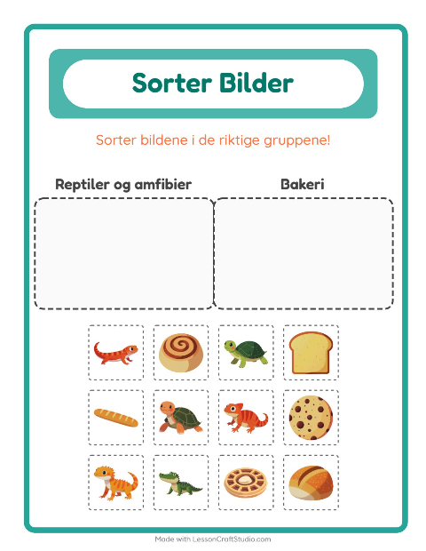 Forhåndsvisning av Sorter Bilder-arbeidsark for Barnehage (5-7 år)