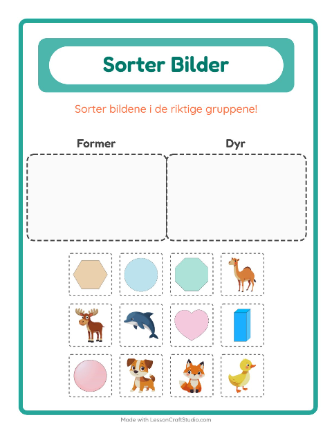 Forhåndsvisning av Sorter Bilder-arbeidsark for Barnehage (5-7 år)