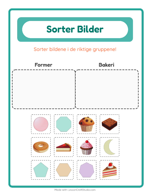 Forhåndsvisning av Sorter Bilder-arbeidsark for Barnehage (5-7 år)