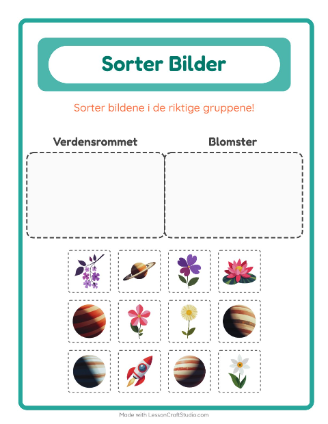 Forhåndsvisning av Sorter Bilder-arbeidsark for Barnehage (5-7 år)