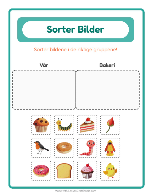 Forhåndsvisning av Sorter Bilder-arbeidsark for Barnehage (5-7 år)