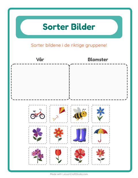 Forhåndsvisning av Sorter Bilder-arbeidsark for Barnehage (5-7 år)