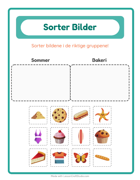 Forhåndsvisning av Sorter Bilder-arbeidsark for Barnehage (5-7 år)