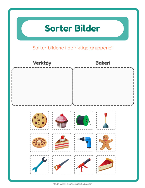 Forhåndsvisning av Sorter Bilder-arbeidsark for Barnehage (5-7 år)