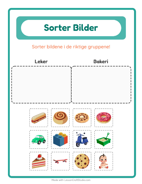 Forhåndsvisning av Sorter Bilder-arbeidsark for Barnehage (5-7 år)
