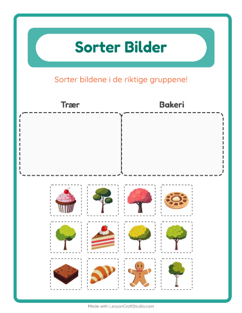 Forhåndsvisning av Sorter Bilder-arbeidsark for Barnehage (5-7 år)