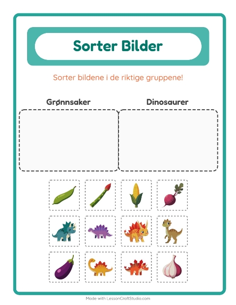 Forhåndsvisning av Sorter Bilder-arbeidsark for Barnehage (5-7 år)