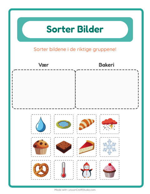 Forhåndsvisning av Sorter Bilder-arbeidsark for Barnehage (5-7 år)