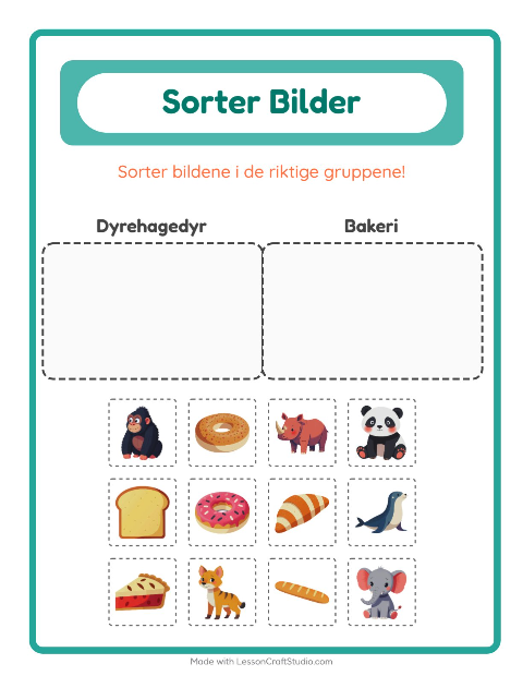 Forhåndsvisning av Sorter Bilder-arbeidsark for Barnehage (5-7 år)