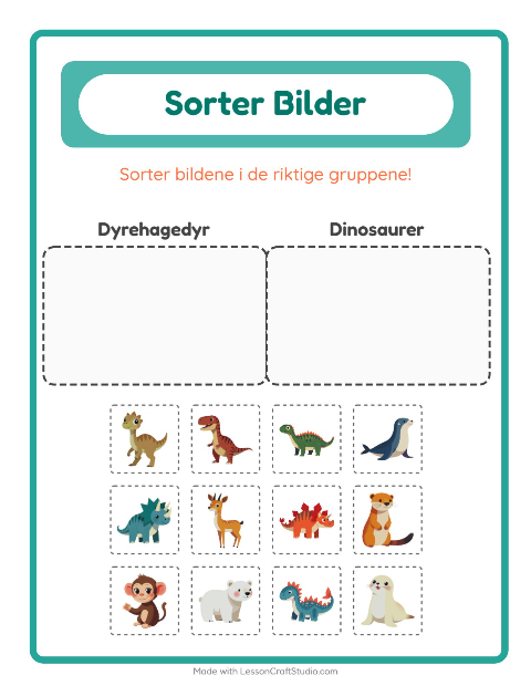 Forhåndsvisning av Sorter Bilder-arbeidsark for Barnehage (5-7 år)