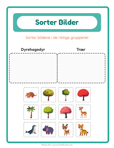 Forhåndsvisning av Sorter Bilder-arbeidsark for Barnehage (5-7 år)