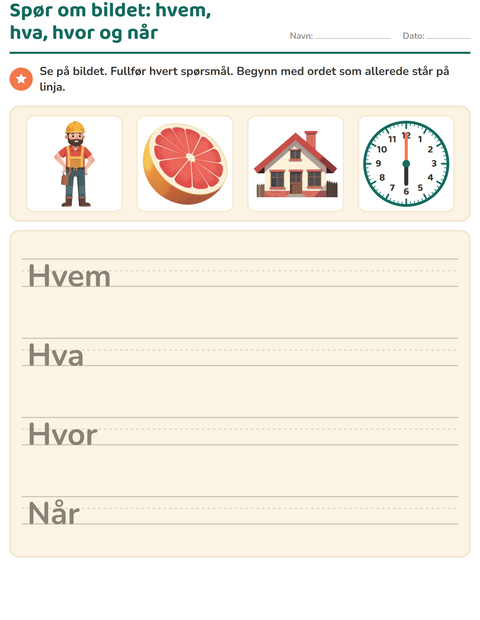Forhåndsvisning av Spørreord-arbeidsark for 2. trinn