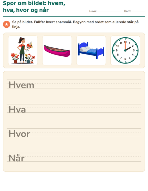 Forhåndsvisning av Spørreord-arbeidsark for 2. trinn