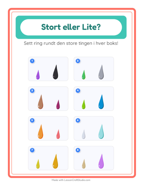 Forhåndsvisning av Stor Eller Liten-arbeidsark med Farger for Barnehage (3-5 år)