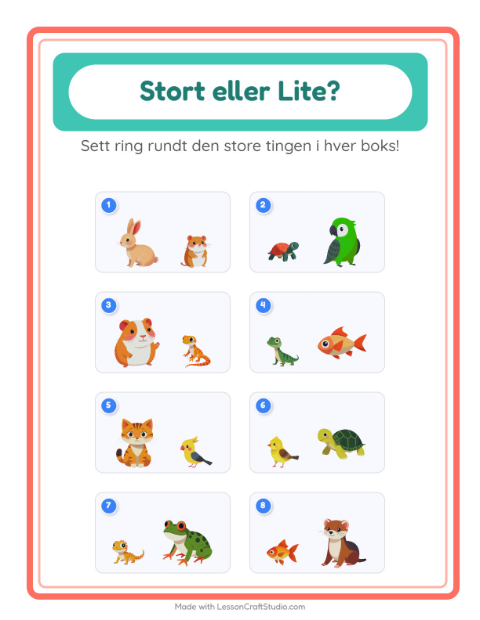 Forhåndsvisning av Stor Eller Liten-arbeidsark med Kjæledyr for Barnehage (3-5 år)