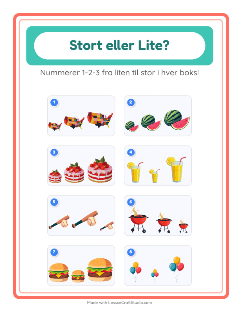 Forhåndsvisning av Stor Eller Liten-arbeidsark med 4. juli for Barnehage (3-5 år)