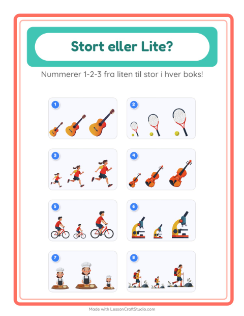 Forhåndsvisning av Stor Eller Liten-arbeidsark med Aktiviteter for Barnehage (3-5 år)