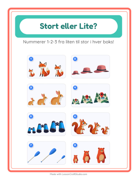 Forhåndsvisning av Stor Eller Liten-arbeidsark med Camping for Barnehage (3-5 år)