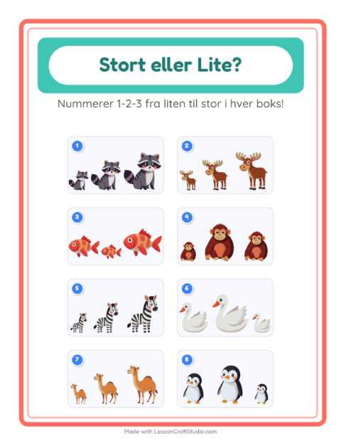 Forhåndsvisning av Stor Eller Liten-arbeidsark med Dyr for Barnehage (3-5 år)