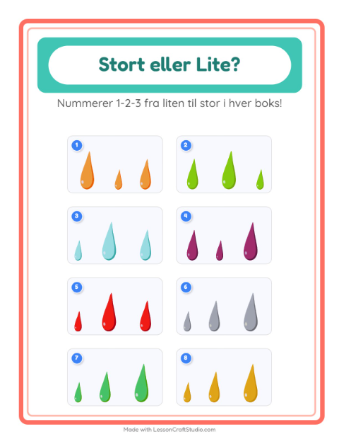 Forhåndsvisning av Stor Eller Liten-arbeidsark med Farger for Barnehage (3-5 år)