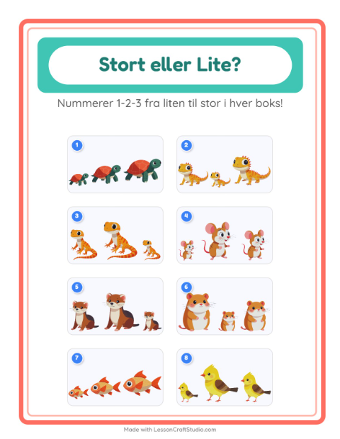 Forhåndsvisning av Stor Eller Liten-arbeidsark med Kjæledyr for Barnehage (3-5 år)
