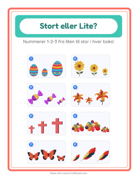 Forhåndsvisning av Stor Eller Liten-arbeidsark med Påske for Barnehage (3-5 år)