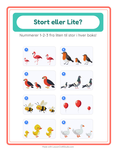 Forhåndsvisning av Stor Eller Liten-arbeidsark med Ting som flyr for Barnehage (3-5 år)