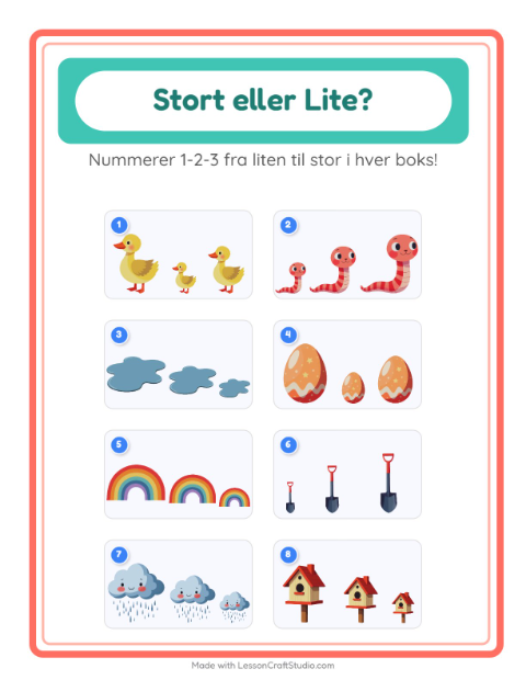 Forhåndsvisning av Stor Eller Liten-arbeidsark med Vår for Barnehage (3-5 år)