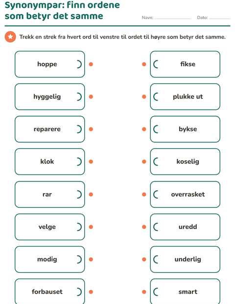 Synonympar: finn ordene som betyr det samme