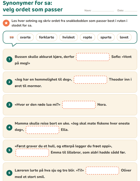 Synonymer for sa: velg ordet som passer