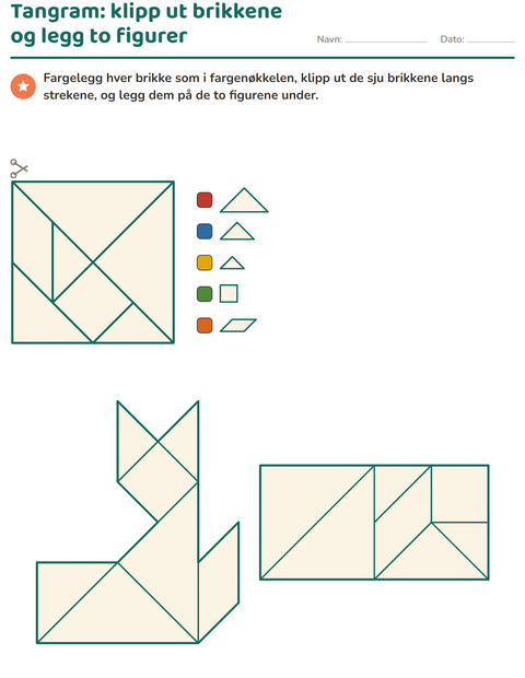 Forhåndsvisning av Tangram: klipp ut brikkene og legg to figurer