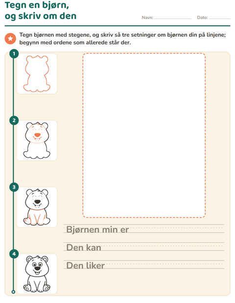 Forhåndsvisning av Tegn en bjørn, og skriv om den