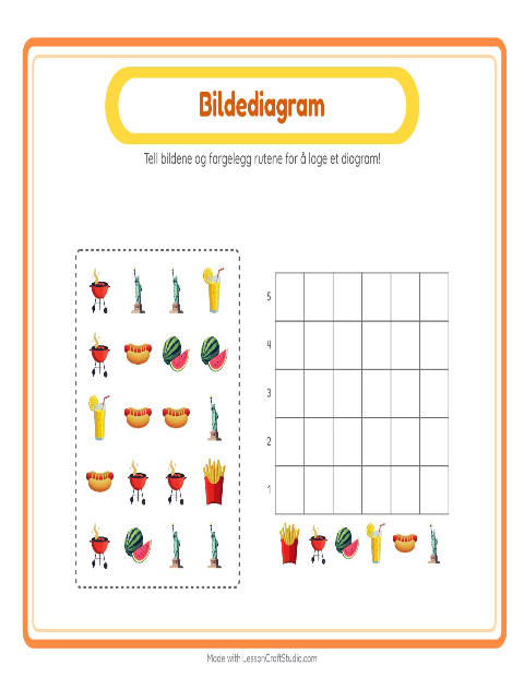 Forhåndsvisning av Tell I Diagram-arbeidsark med 4. juli for Barnehage (5-7 år)