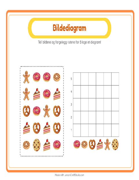 Forhåndsvisning av Tell I Diagram-arbeidsark med Bakeri for Barnehage (5-7 år)