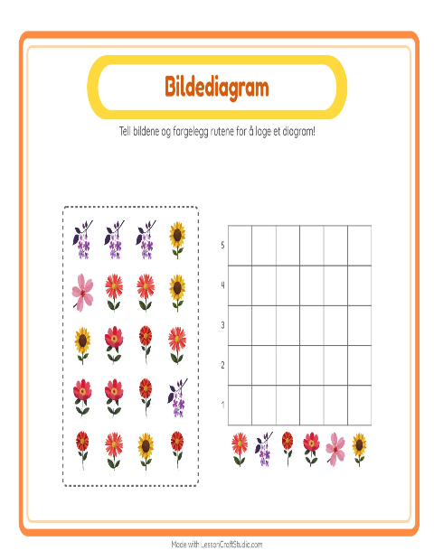 Forhåndsvisning av Tell I Diagram-arbeidsark med Blomster for Barnehage (5-7 år)