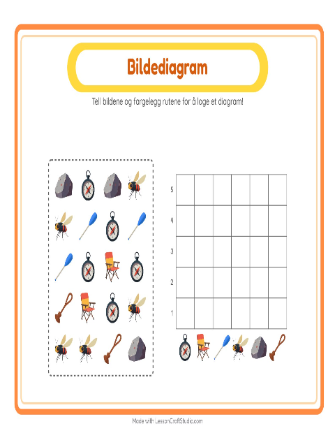 Forhåndsvisning av Tell I Diagram-arbeidsark med Camping for Barnehage (5-7 år)